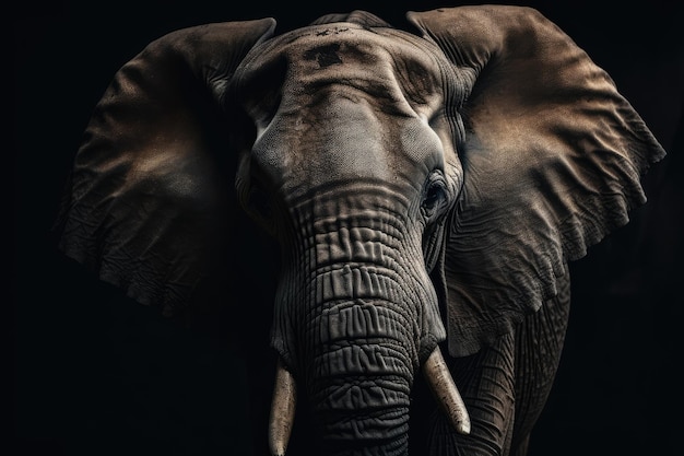 Un éléphant est représenté sur un fond sombre