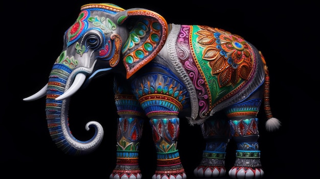 Un éléphant fait d'ornements colorés