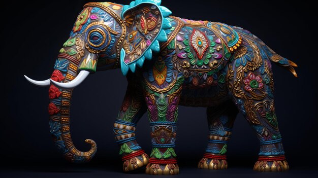 Un éléphant fait d'ornements colorés