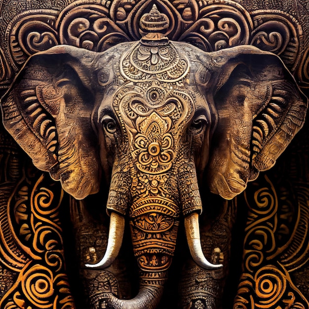 Éléphant indien décoré Bel éléphant en tatouages et dessins