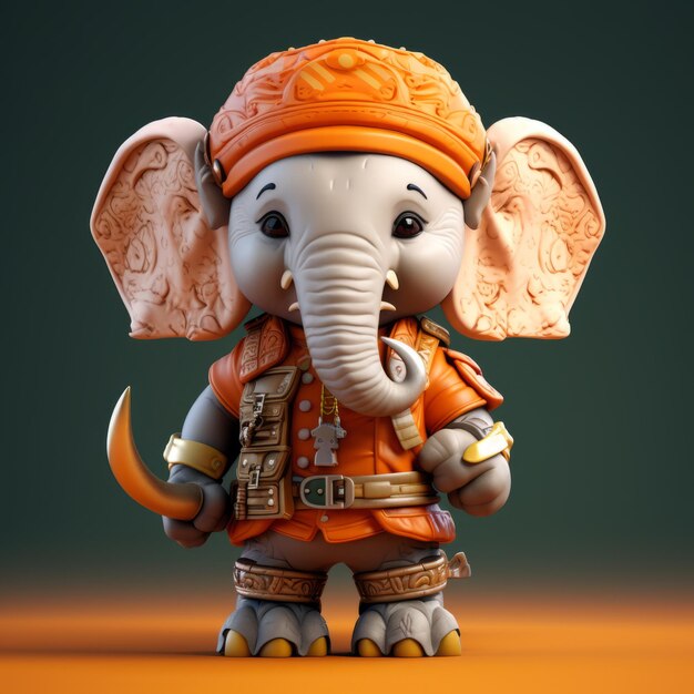 Photo un éléphant de jouet de dessin animé en orange avec un style zbrush et une influence de l'art hindou