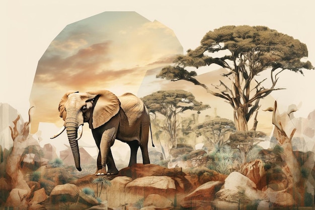 Un éléphant avec une longue queue marche dans le désert.