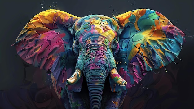 Un éléphant majestueux se dresse haut son corps orné d'une gamme vibrante de couleurs