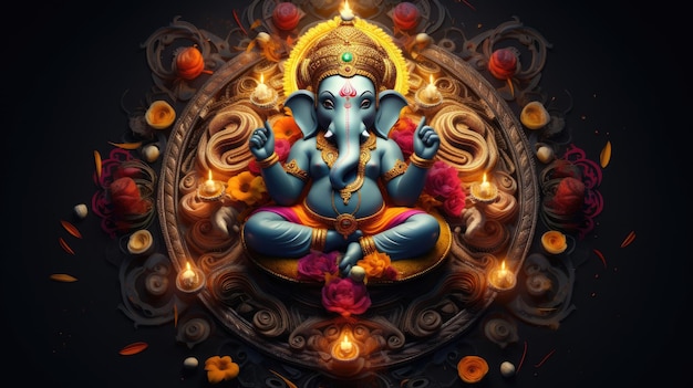 Un éléphant majestueux sur une table œuvre d'art inspirée du Seigneur Ganesh Diwali