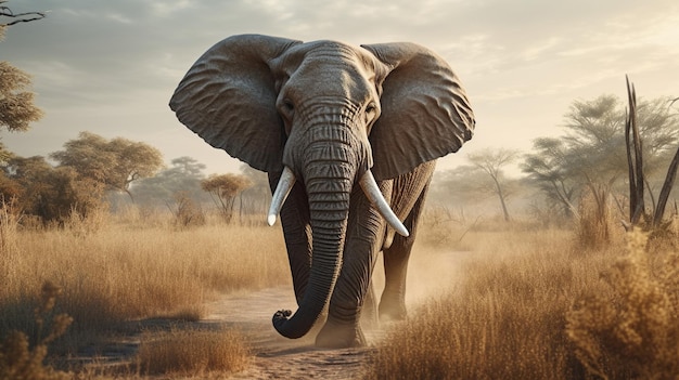 Un éléphant marchant sur un chemin de terre en Afrique