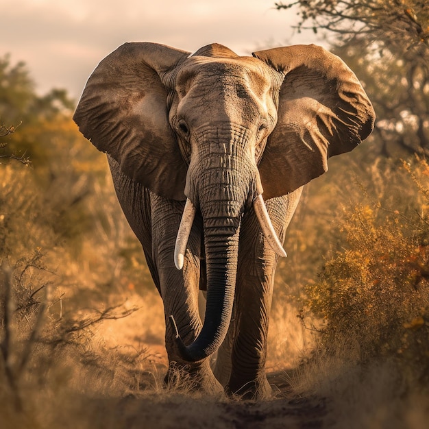 Éléphant marchant dans la savane