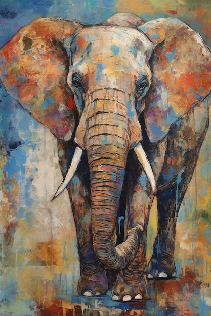 Un éléphant avec un nez bleu et une défense blanche.