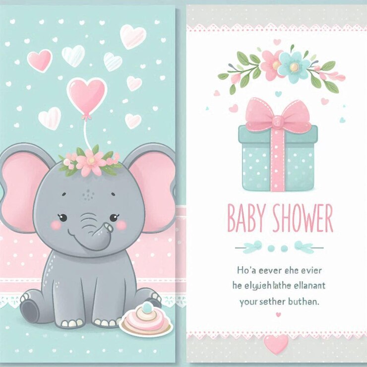 Photo un éléphant avec un nœud rose et une carte disant baby shower