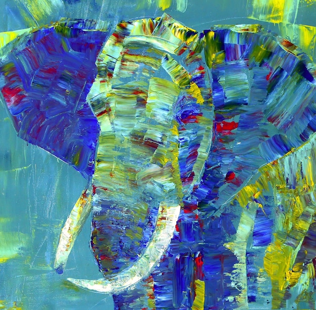 Un éléphant peint à l'acrylique sur toile