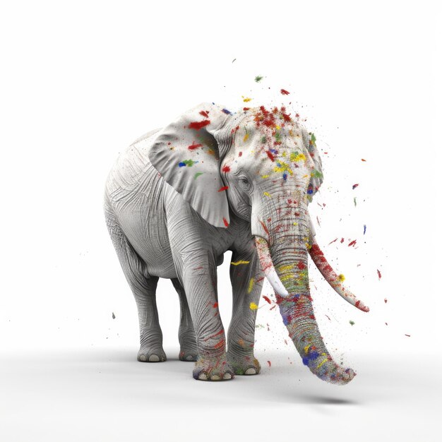 Un éléphant avec de la peinture colorée sur sa trompe