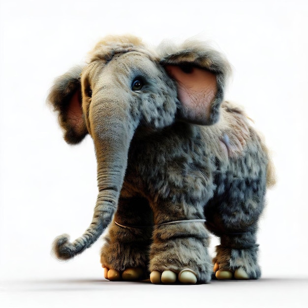 Un éléphant en peluche avec une tête et des oreilles floues.