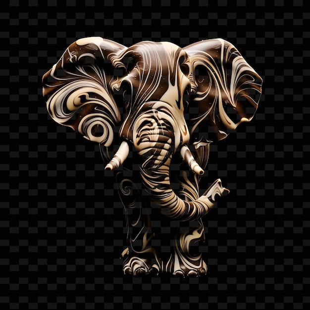 Photo elephant png formé en matériau chocolat opaque avec forme d'animal liquide brun art abstrait