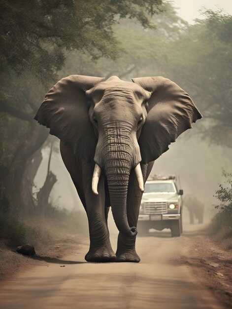 Photo un éléphant qui suit le véhicule