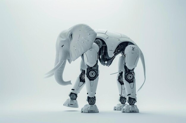 un éléphant robot debout sur une surface blanche