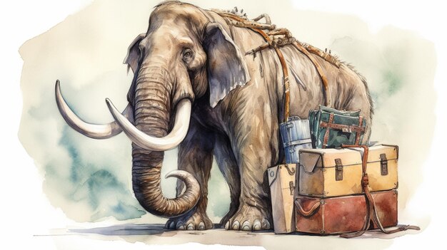 Un éléphant et un tas de bagages.