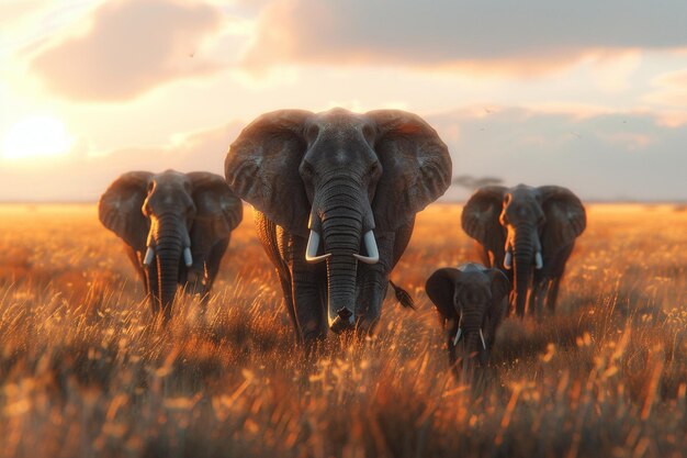 Photo des éléphants majestueux parcourent la savane.