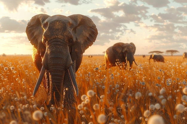 Des éléphants majestueux parcourent les vastes savanes.