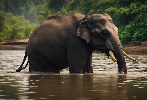 Des éléphants se lavent sur la rive sud de la rivière Periyar à Kodanad