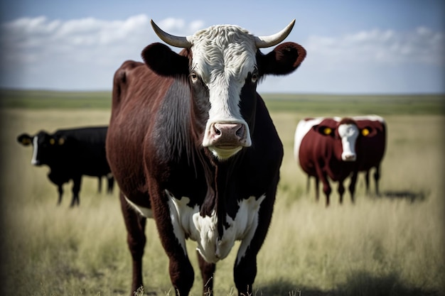 Élevage de ranch avec des bovins Hereford et Angus