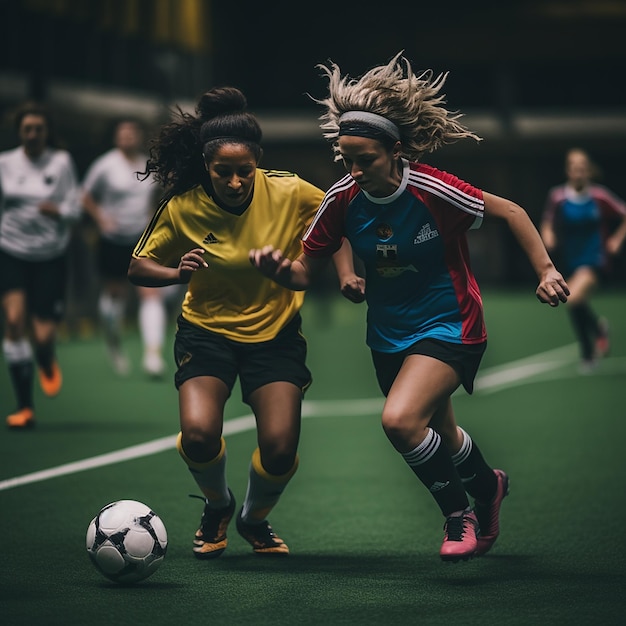 Photo Élever les compétences de football closeup d'une joueuse dribblant magistralement avec précision