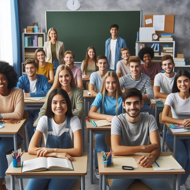 Des élèves dans une salle de classe photo réaliste