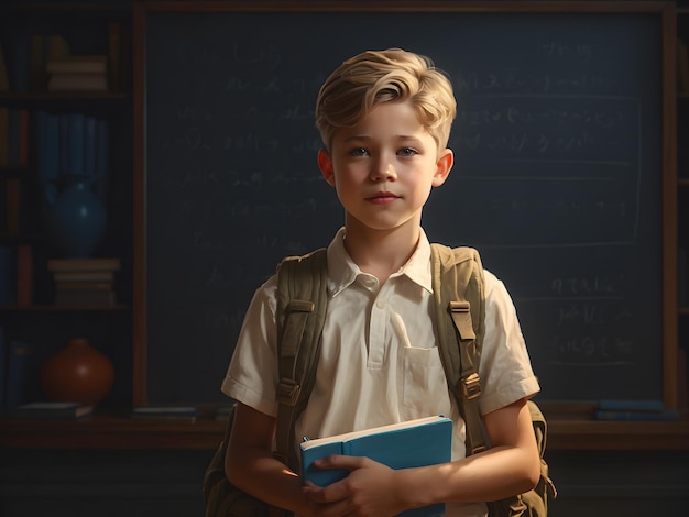 Photo des élèves de l'école primaire avec un parcours d'étude de sac à dos