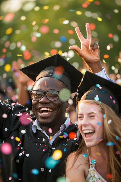 Photo des élèves heureux, de bons moments et de bons souvenirs, de l'enthousiasme pour l'apprentissage en classe, de célébrer le parcours de l'éducation rempli de rire et d'amitié.