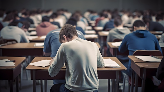 Les élèves qui passent un examen d'apprentissage en classe à l'école