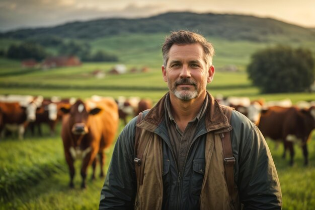 éleveur d'élevage de bovins avec antécédents de vaches