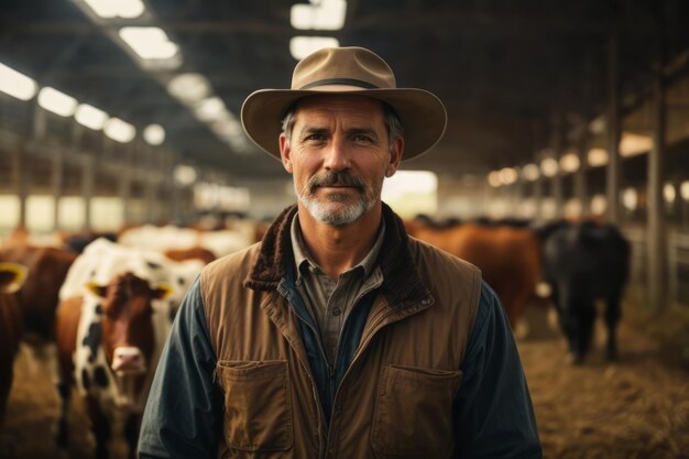 éleveur d'élevage de bovins avec antécédents de vaches