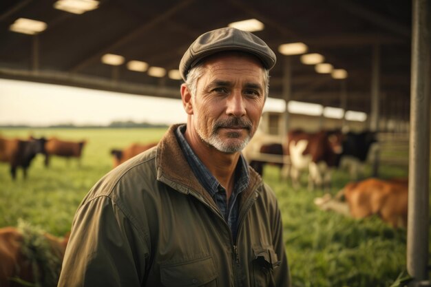 éleveur d'élevage de bovins avec antécédents de vaches