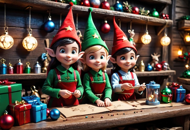 Les elfes de Noël dans l'atelier de jouets moderne d'IA générative