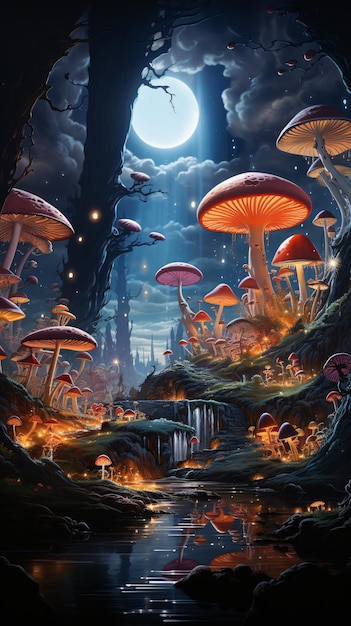 Elfes sur la planète flottante festival d'été champignon flore végétation paysage fantastique