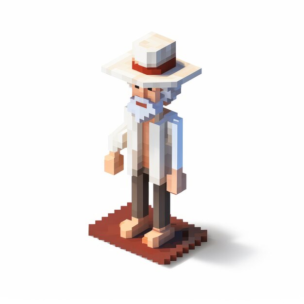 Photo elijah est un personnage pixel art à 8 bits avec un chapeau et des baskets blanches.