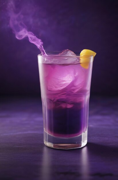 Photo Élixir énigmatique boisson violette brillante vibrante dans un produit dynamique coup de héros généré par l'ia