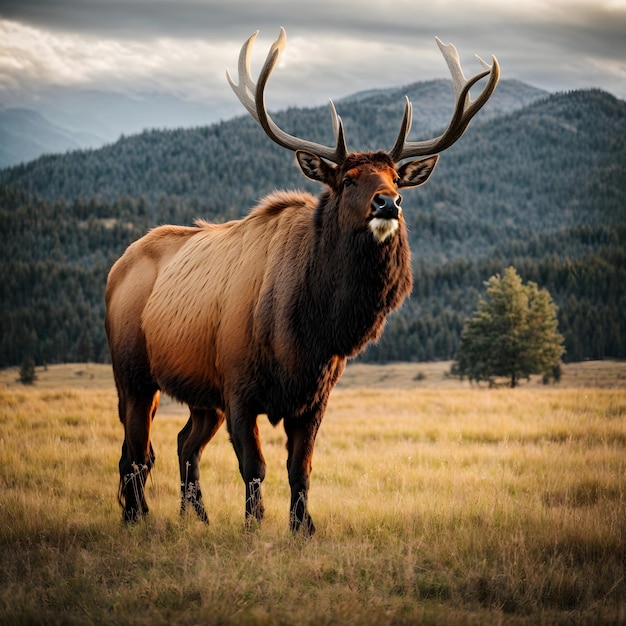 Elk majestueux debout fier dans un champ ouvert