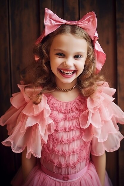 Photo elle est jolie en costume de petite fille d'halloween rose.