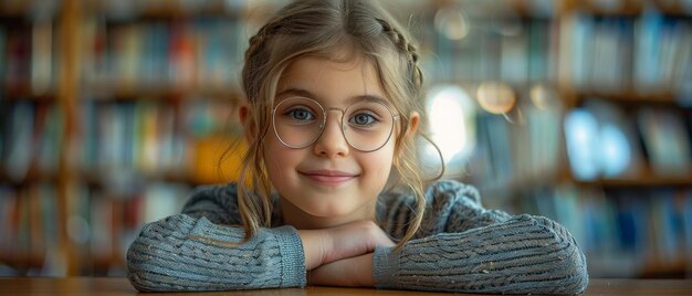 Elle sourit en étudiant à la bibliothèque.