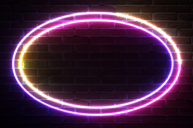 Ellipse Neon Light Frame pour le modèle et la mise en page devant le mur de briques. Rendu 3D