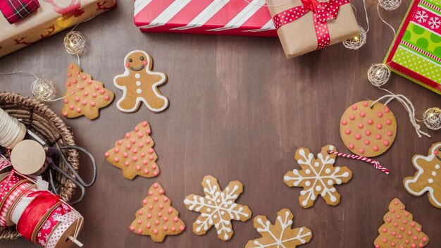 Emballage de biscuits de pain d'épice faits maison traditionnels comme cadeaux alimentaires.