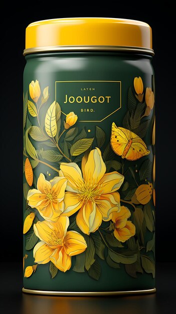 Emballage d'une boîte d'étain Loquat Emballage avec une palette jaune et verte Loq Concept Poster Menu Art