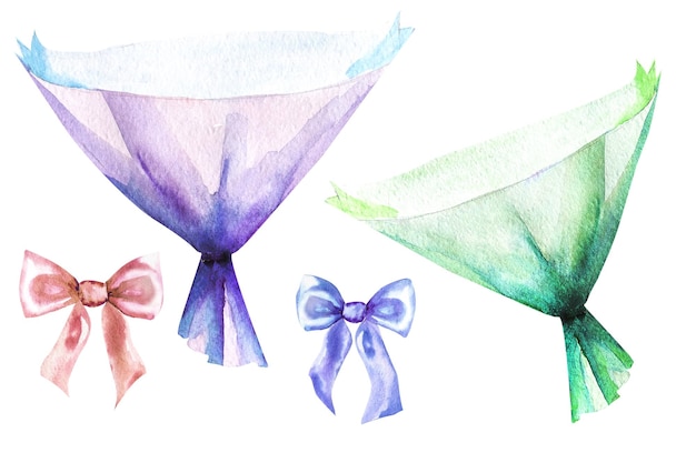 Emballage cadeau illustration aquarelle pour un bouquet de fleurs