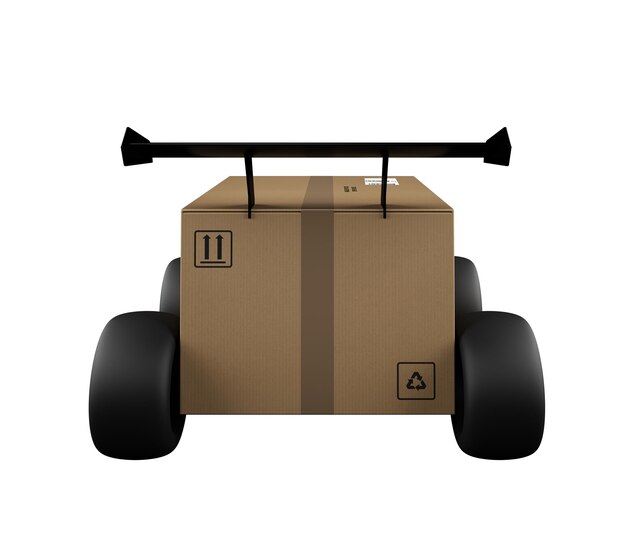 Emballage en carton sur un chariot à roulettes concept de livraison rapide et express d rendu
