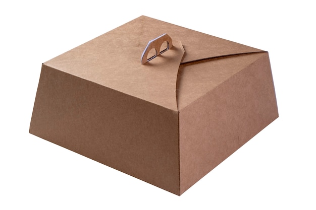 Photo emballage en carton utilisé pour transporter des gâteaux sur fond blanc.