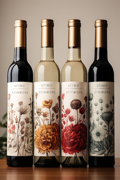 Photo emballage d'étiquette de vin coloré inspiré du vintage avec un design d'idées de concept créatif muté et âgé