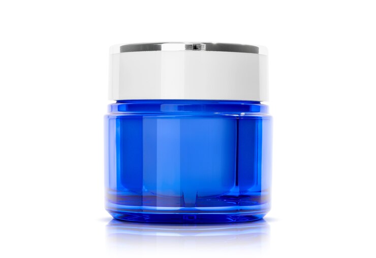 emballage pot de crème bleu transparent pour produit cosmétique
