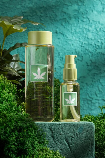 Emballage de produits cosmétiques avec motif de feuille de marijuana