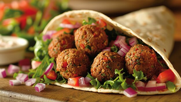 Un emballage de tortilla rempli de falafel savoureux et d'une salade croustillante