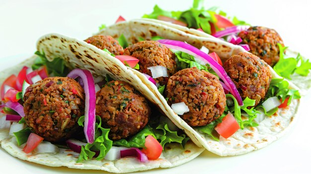 Photo un emballage de tortilla rempli de falafel savoureux et d'une salade croustillante