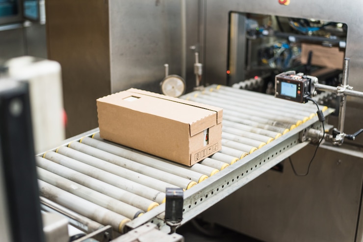 Photo emballage d'une variété de produits en carton dans une boîte en carton. travailler à l'usine. sans personne